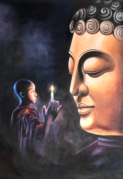 Lord Buddha painting  (ART_6706_72825) - Handpainted Art Painting - 24in X 36in