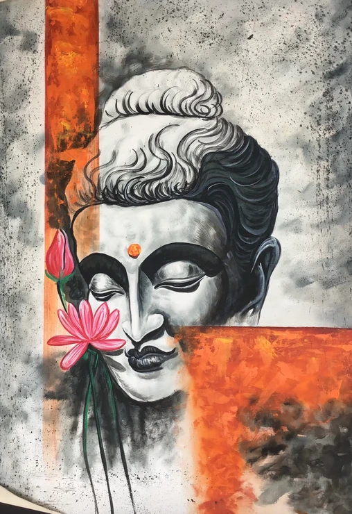 Lord Buddha painting  (ART_6706_72824) - Handpainted Art Painting - 24in X 36in