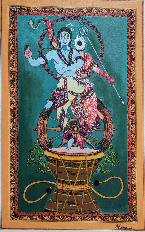 Anand Tandava (ART_7272_72887) - Handpainted Art Painting - 12in X 20in