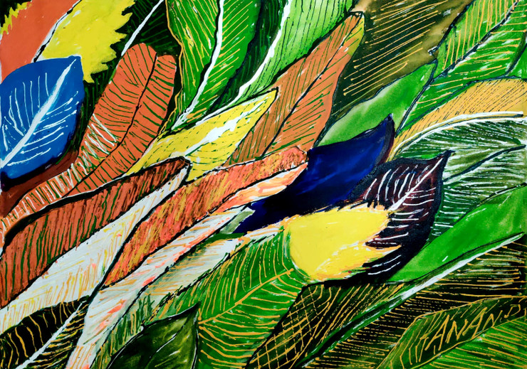 PARROT FEATHERS (ART_6175_72844) - Handpainted Art Painting - 40in X 30in