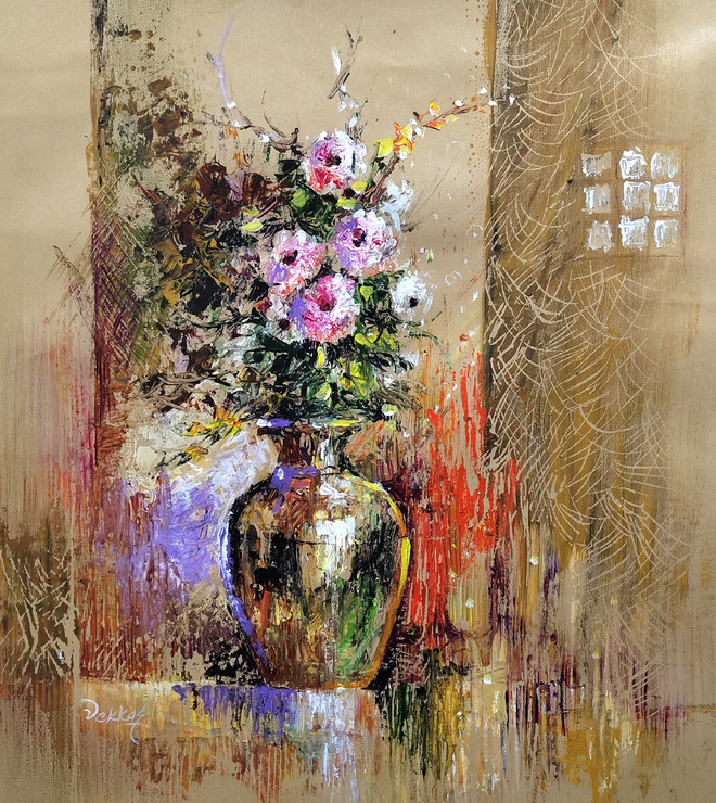 Flower Pot 2 (ART_1038_72891) - Handpainted Art Painting - 17in X 19in