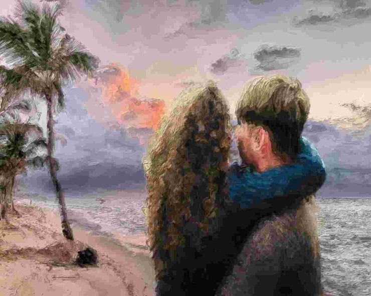 Romantic Couple On Beach (PRT_8645_72882) - Canvas Art Print - 18in X 14in