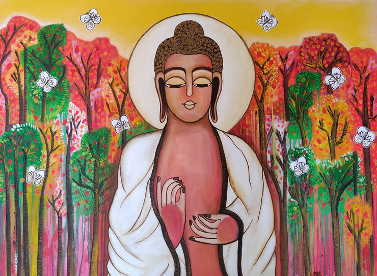 Buddha (ART_5103_46912) - Handpainted Art Painting - 47in X 36in