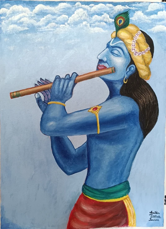 Krishna (ART_8859_72931) - Handpainted Art Painting - 18in X 24in