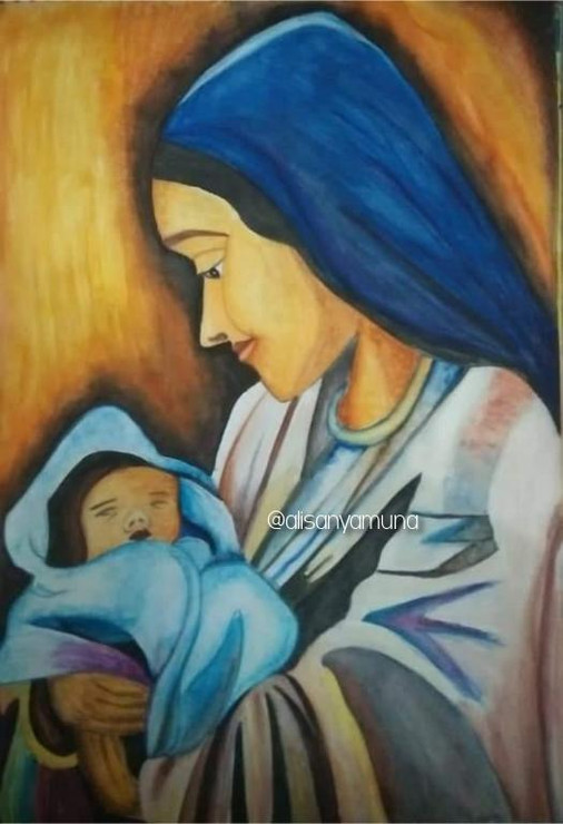 DivineArt_MotherMary (ART_8796_72937) - Handpainted Art Painting - 12in X 24in