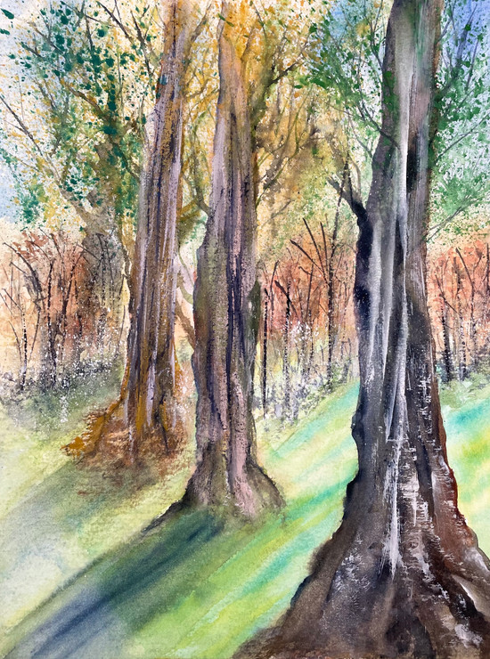Three trees (ART_8841_72903) - Handpainted Art Painting - 9in X 12in