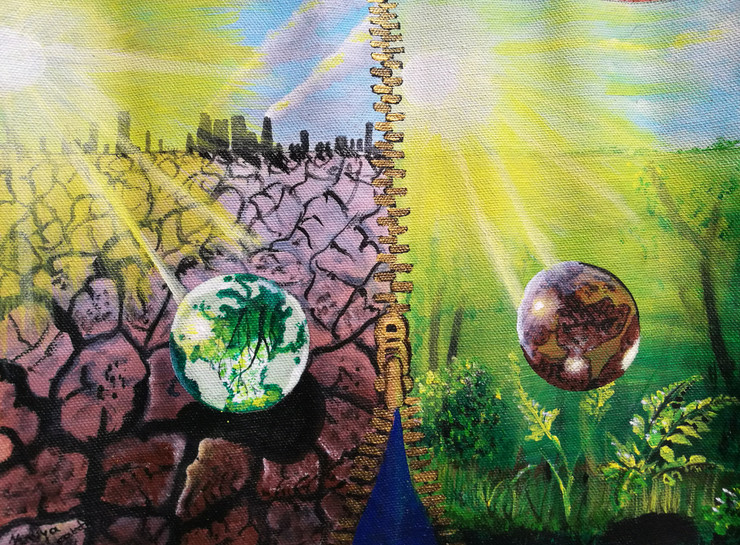 Global Bubble (ART_8071_73103) - Handpainted Art Painting - 15in X 15in