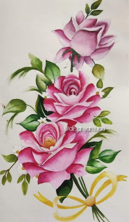 DivineArt_FlowersRoses (ART_8796_73059) - Handpainted Art Painting - 12in X 24in