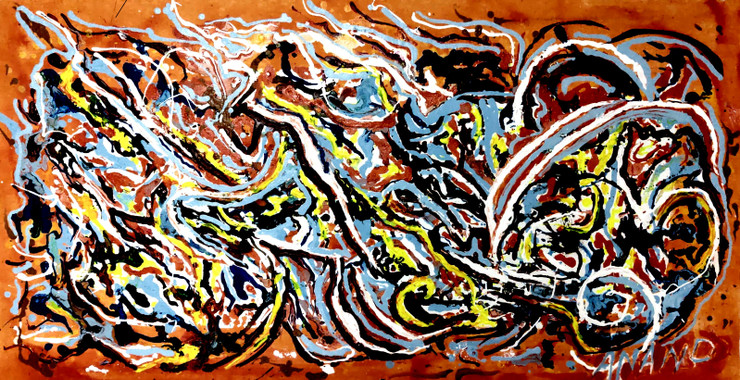 ABSTRACT ACTION PAINTING-3 (ART_6175_73068) - Handpainted Art Painting - 40in X 21in