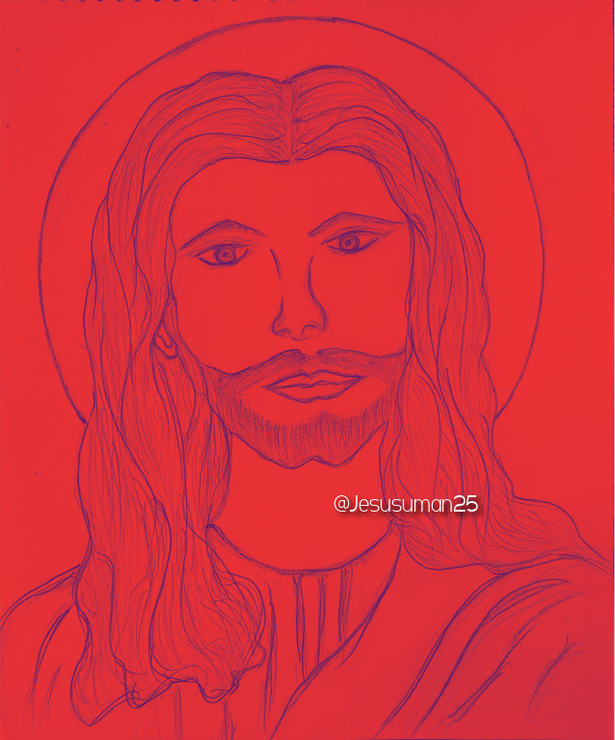 DivineArt_JesusSketch (ART_8796_73056) - Handpainted Art Painting - 24in X 24in