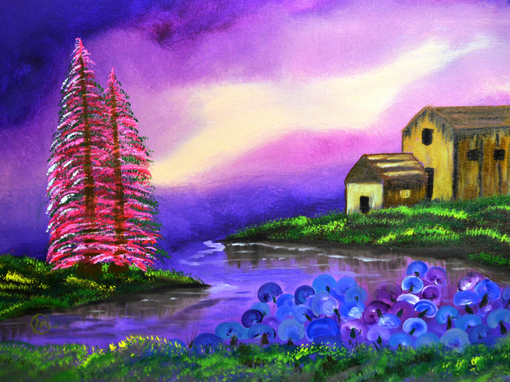Sunset Bloomers (ART_8580_73136) - Handpainted Art Painting - 20in X 14in