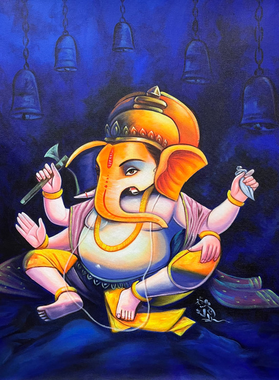 LORD GANESHA 07 (ART_1522_73317) - Handpainted Art Painting - 24 in X 32in