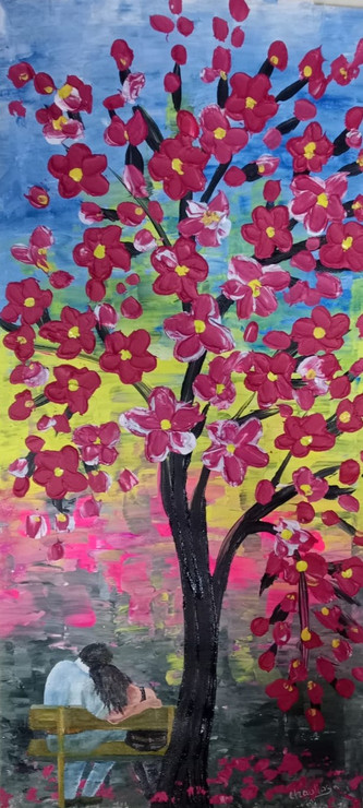 Love couple (ART_8894_73300) - Handpainted Art Painting - 9in X 18in