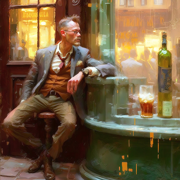 Men In The Bar (PRT_8645_73287) - Canvas Art Print - 24in X 24in