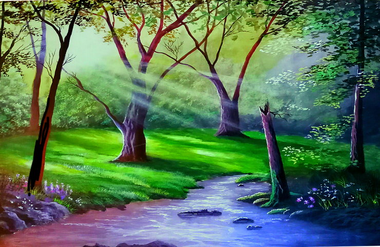 Playing rays (ART_5868_73359) - Handpainted Art Painting - 36in X 24in