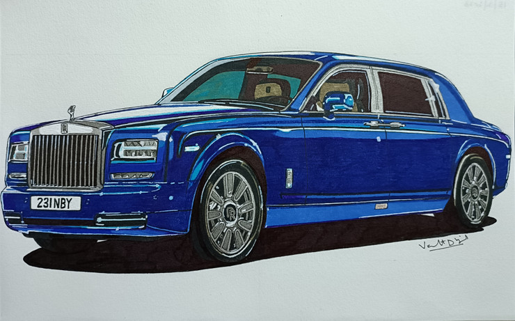 Rolls Royce Phantom 3D (ART_8874_73448) - Handpainted Art Painting - 8in X 5in