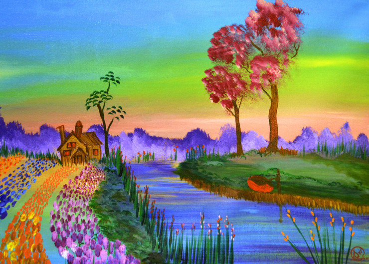 An escape into countryside (ART_8580_73428) - Handpainted Art Painting - 20in X 14in