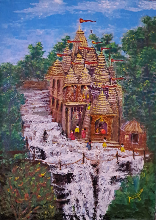 GHATARANI TEMPLE (ART_8862_73509) - Handpainted Art Painting - 11in X 16in