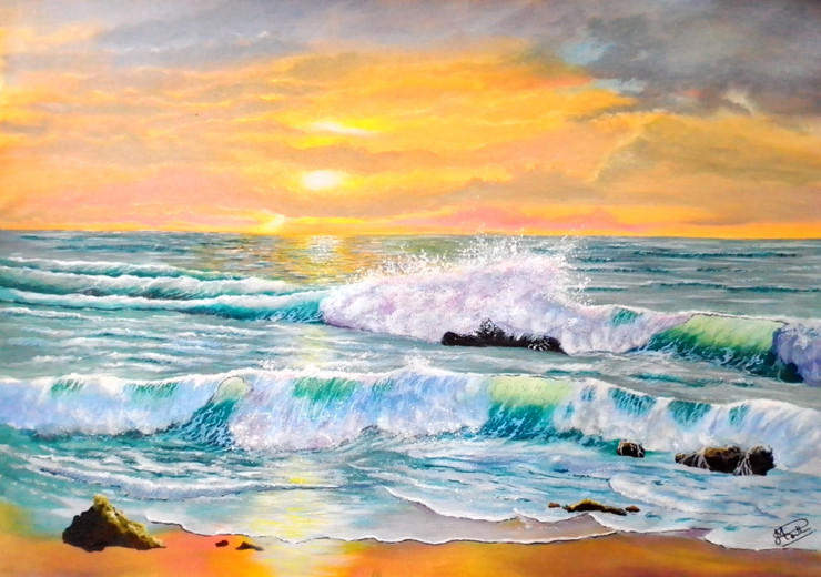 Waves Of Harmony (ART_5868_73503) - Handpainted Art Painting - 34in X 23in