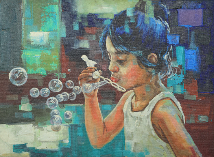 Little Girl (ART_1522_73708) - Handpainted Art Painting - 40 in X 30in