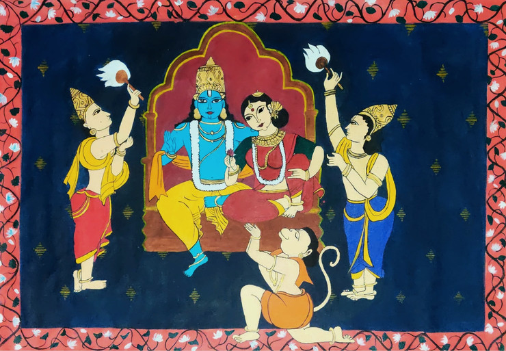 Siyaram Patachitra Painting (ART_8832_73689) - Handpainted Art Painting - 36in X 24in