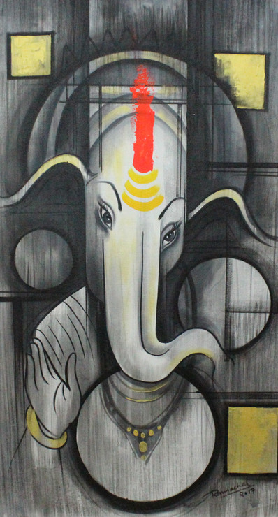 Ganpati Art 02 (ART_1522_73643) - Handpainted Art Painting - 17in X 34in