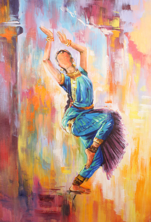 Girl Dancing With Enthusiasm 02 (ART_1522_73607) - Handpainted Art Painting - 24 in X 36in