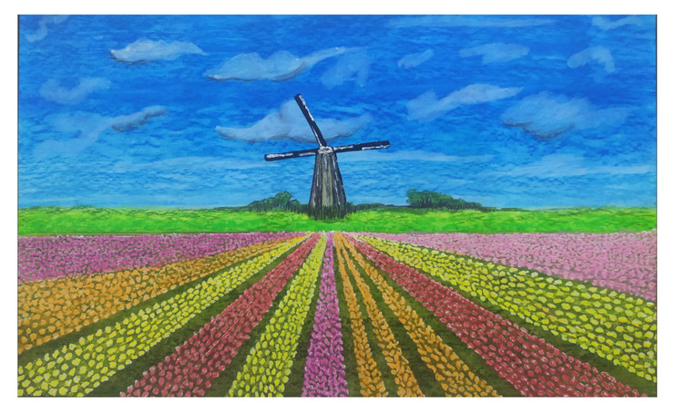 Windmill  (ART_8968_73600) - Handpainted Art Painting - 22in X 13in