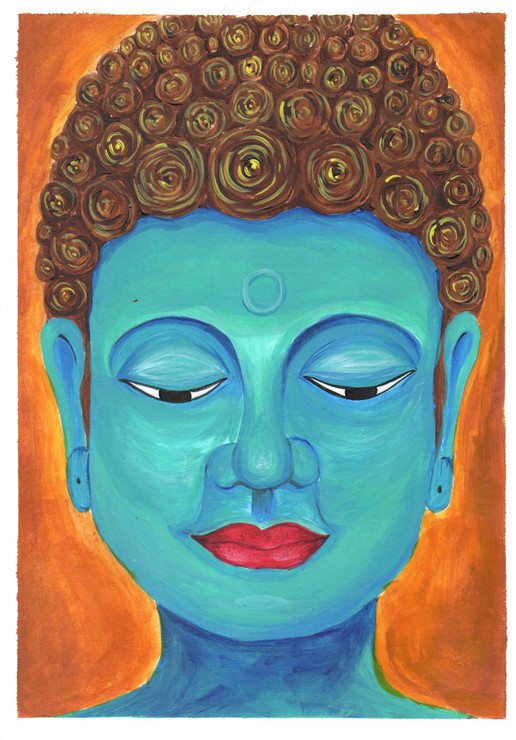 Meditating Buddha Blue Theme (PRT_8121_65484) - Canvas Art Print - 24in X 16in