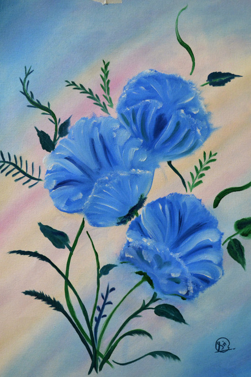 Blue Poppies (ART_8580_73841) - Handpainted Art Painting - 14in X 20in