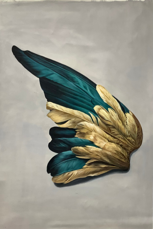 FEATHER PAINTING (ART_3319_73736) - Handpainted Art Painting - 24in X 36in