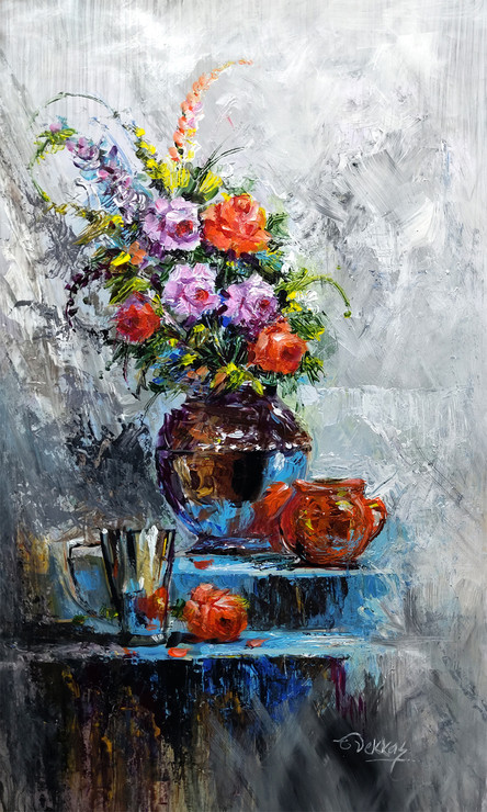 Flowerpot 3 (ART_1038_73878) - Handpainted Art Painting - 15in X 24in