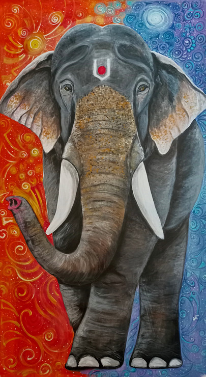 Elephant gentle majesty  (ART_6775_73948) - Handpainted Art Painting - 33in X 60in