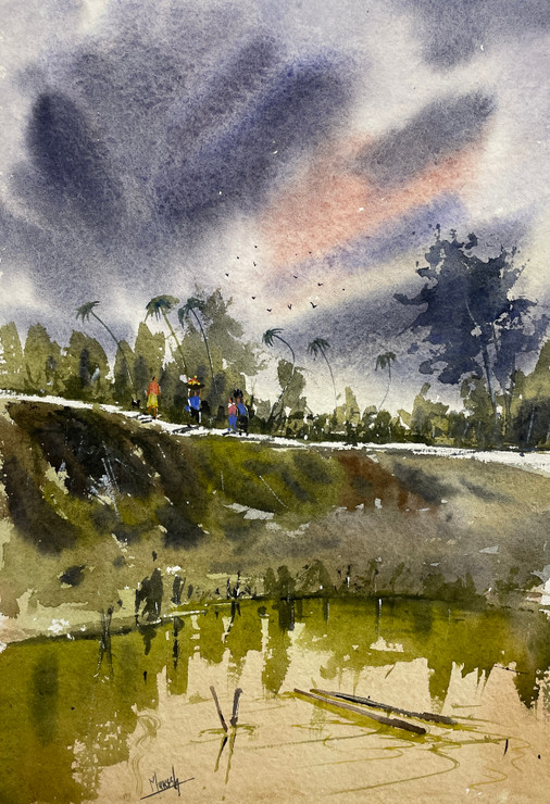 Landscape (ART_8987_73936) - Handpainted Art Painting - 12in X 16in