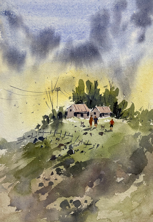 Landscape (ART_8987_73937) - Handpainted Art Painting - 12in X 16in