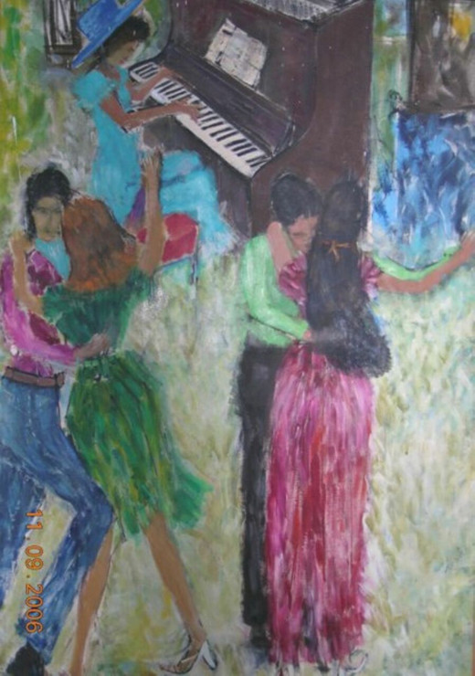 Dancing Couples (ART_5192_73912) - Handpainted Art Painting - 32in X 57in