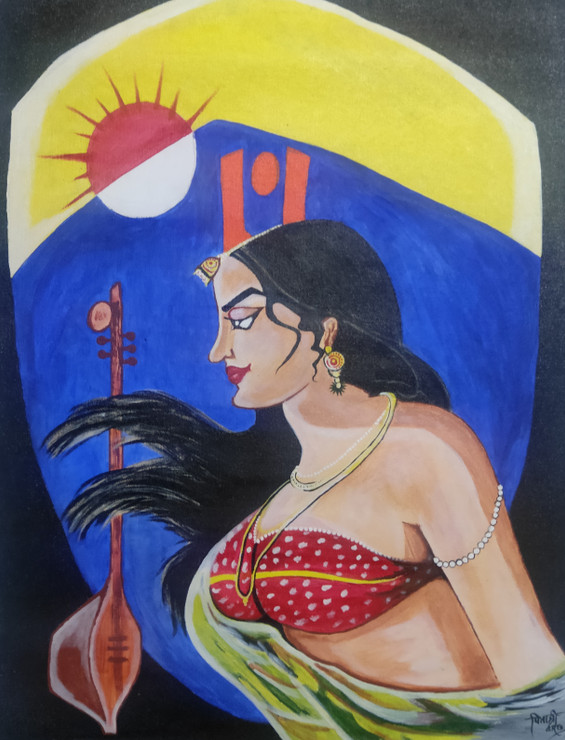 Meera Ke Krishna 1 (ART_8015_58900) - Handpainted Art Painting - 18in X 24in