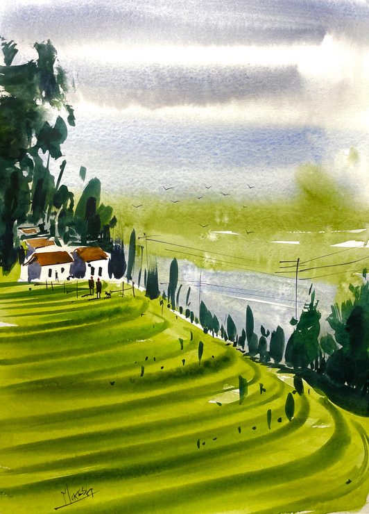 Village (ART_8987_73973) - Handpainted Art Painting - 6in X 8in