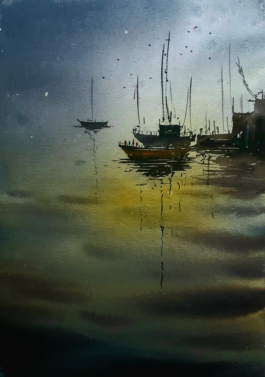 Port 3 (ART_8987_74027) - Handpainted Art Painting - 10in X 14in