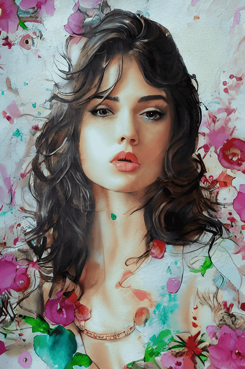 She with Flowers (PRT_8991_74019) - Canvas Art Print - 11in X 16in