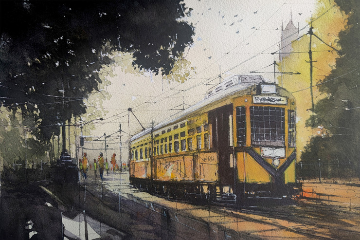 The Tram From Dharmatolla (PRT_8658_73995) - Canvas Art Print - 18in X 12in
