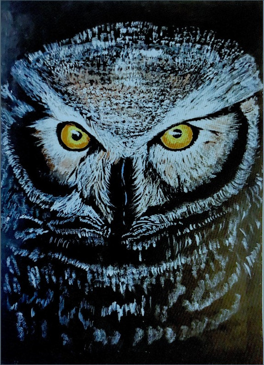 Acrylic Owl: A Handmade Delight on Canvas painting (ART_8992_74147) - Handpainted Art Painting - 8in X 12in