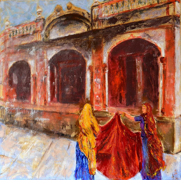 The Temple at Haridwar (ART_8989_74192) - Handpainted Art Painting - 24in X 24in