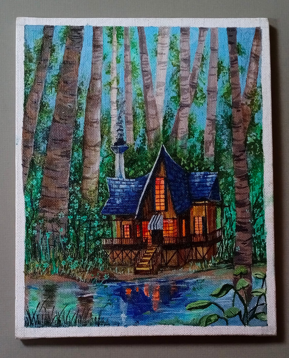 Into the woods (ART_7631_74485) - Handpainted Art Painting - 8in X 10in