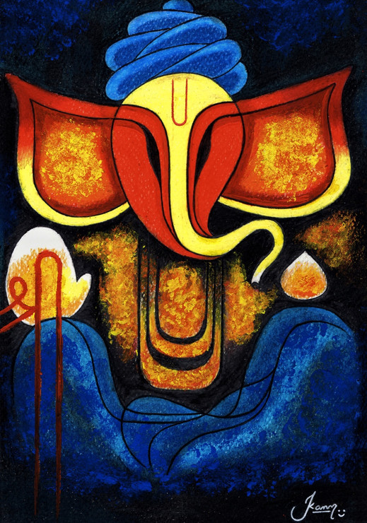 Ganesha (ART_9000_74476) - Handpainted Art Painting - 8in X 12in