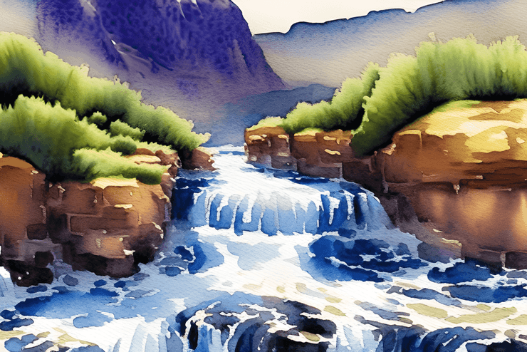 Waterfall mountains (PRT_8991_74393) - Canvas Art Print - 11in X 7in