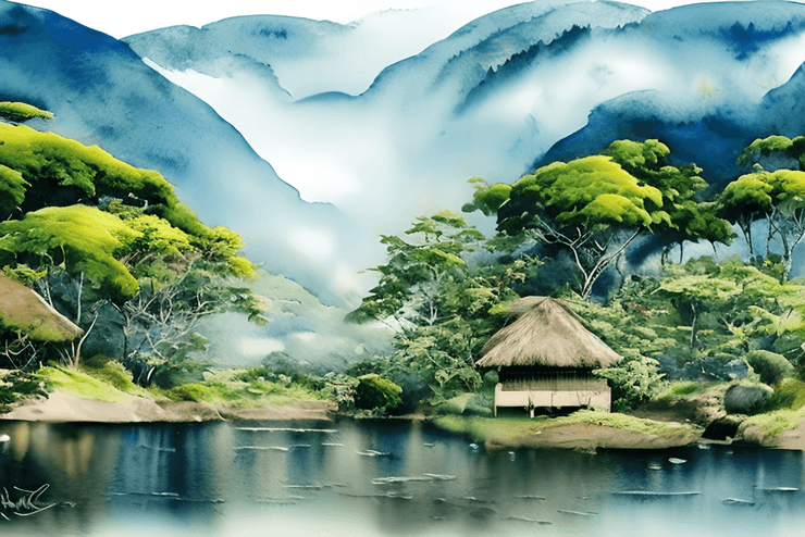 House near the lake (PRT_8991_74380) - Canvas Art Print - 11in X 7in