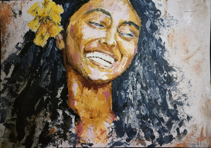 When she smiles: My lover's muse (ART_8066_74344) - Handpainted Art Painting - 17in X 12in