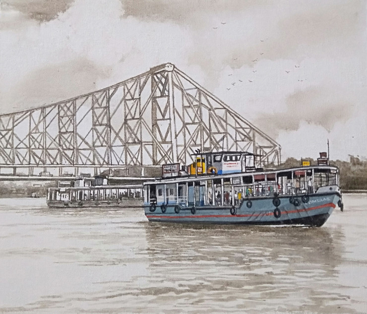 Kolkata  (ART_8302_74599) - Handpainted Art Painting - 12in X 12in