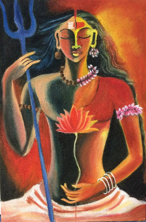 Arthanareeswara (ART_9008_74582) - Handpainted Art Painting - 18in X 24in